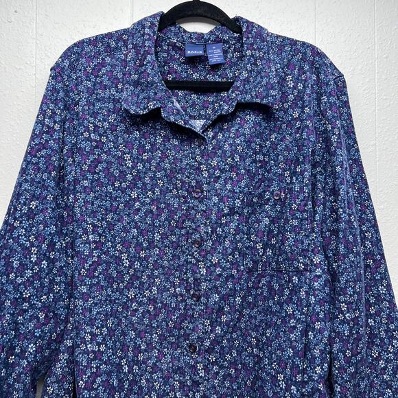 Basic Editions Floral Corduroy Shacket Womens 3X Lightweight Cotton Sustainable - Picture 3 of 11